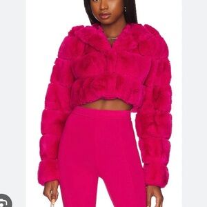 Nbd hot pink cropped fur coat